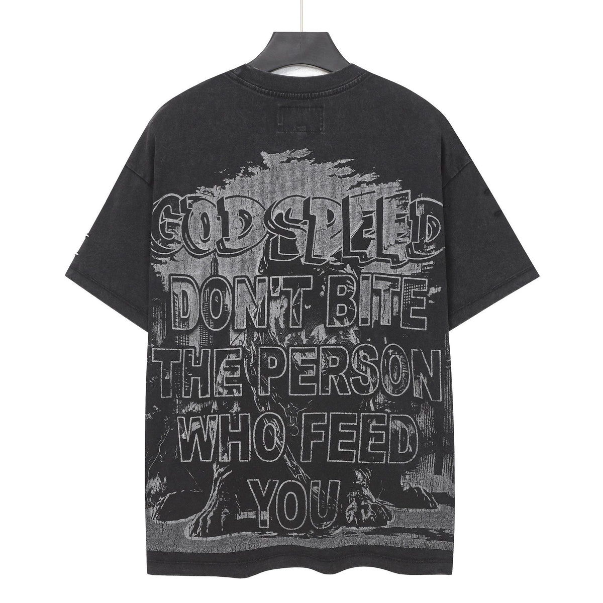 Godspeed Dog Graphic Distressed Sleeve T-Shirt — back