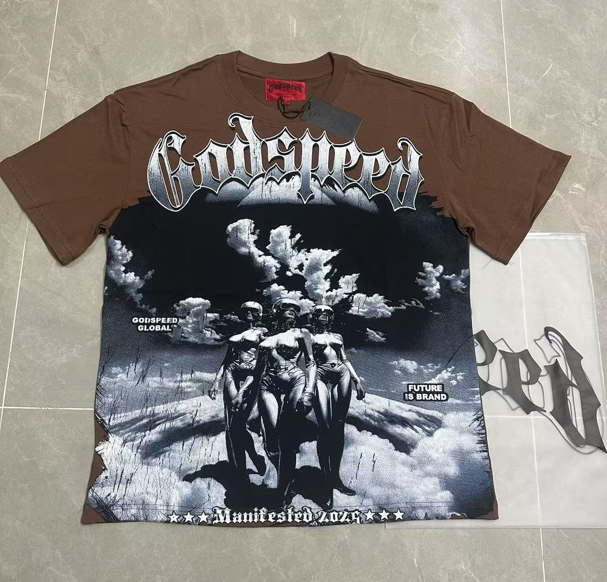 Godspeed Our Future Our Youth Brown Graphic T-Shirt — front